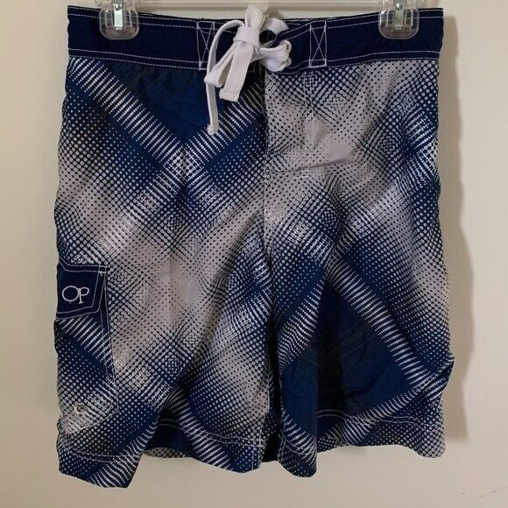 OP Mens Size Small 28-30 Swim Trunks Board Shorts Ocean Pacific Blue Gray Design